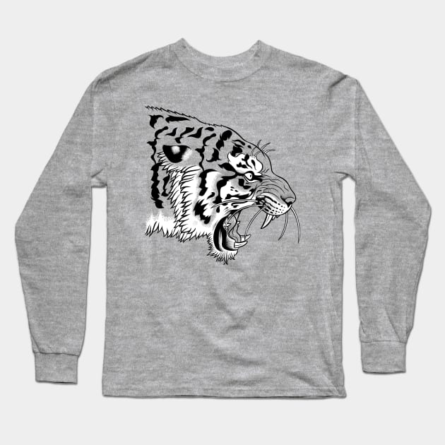 Angry tiger with India ink Long Sleeve T-Shirt by albertocubatas